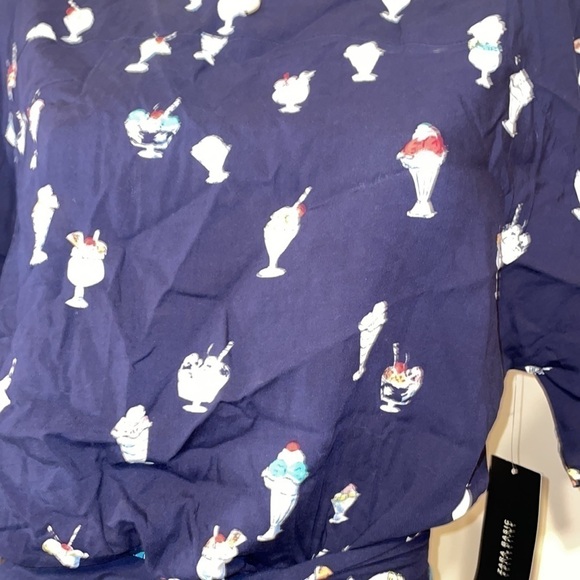 Zara women’s shirt blouse Medium top ice cream sundae print tie navy blue - Picture 2 of 9